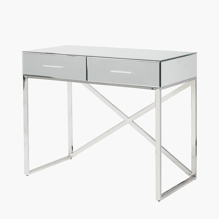 Rocco Mirrored Glass and Silver Metal Desk