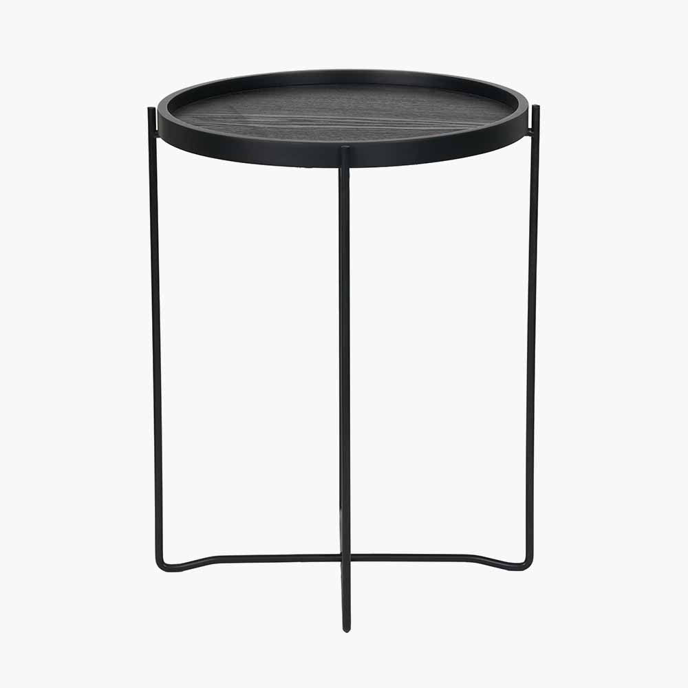 Voss Black Wood Veneer and Black Metal Side Table