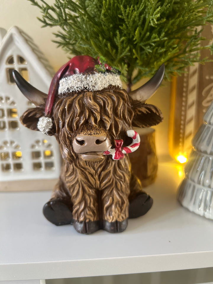 Christmas Highland Cow, 11cm