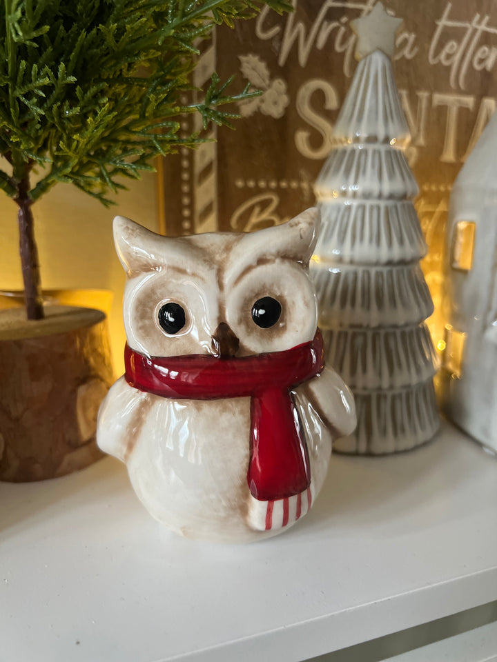 Owl W/Red Scarf, 9.5cm