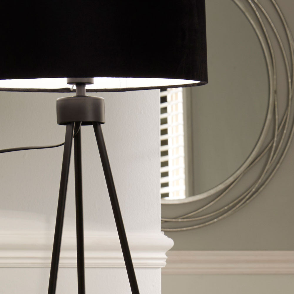 Houston Matt Black Metal Tripod Floor Lamp 159cm