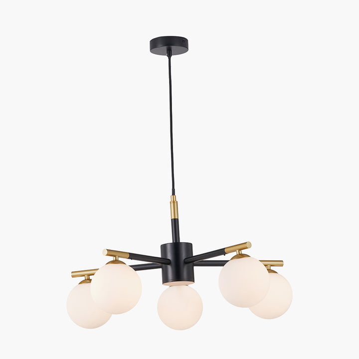 Wanda White Orb and Black Metal 5 Light Pendant