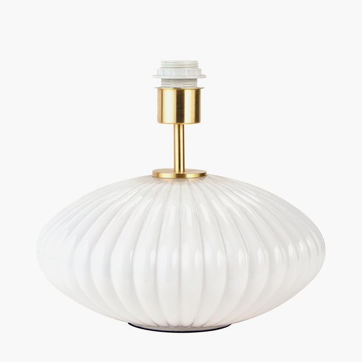 Emilia White Ribbed Glass and Gold Metal Oval Table Lamp Base27cm