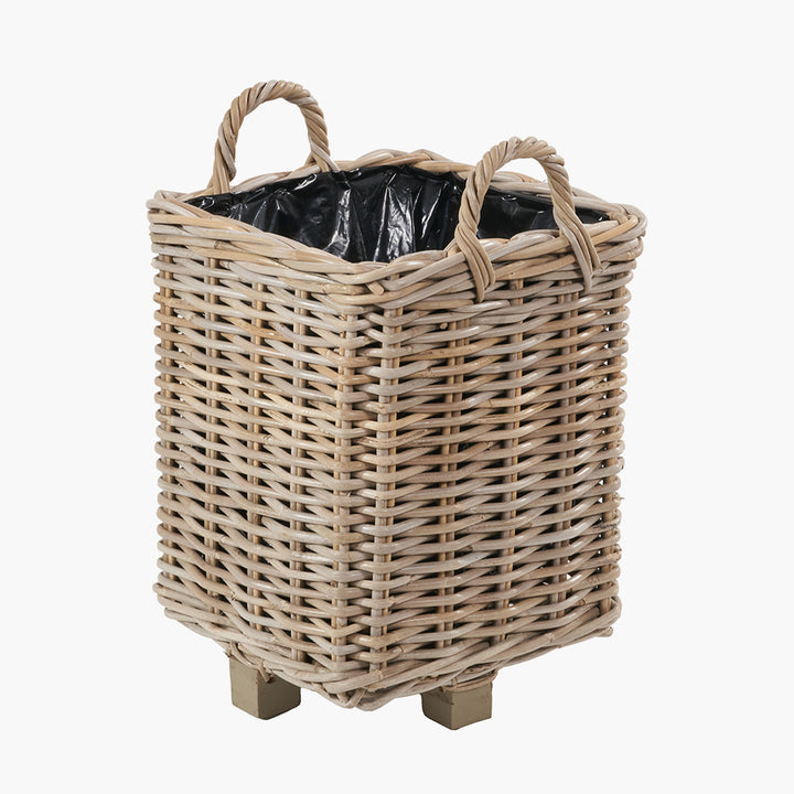 Tobs Set of 3 Indoor Outdoor Grey Kubu Rattan Square Basket Planters with Handles