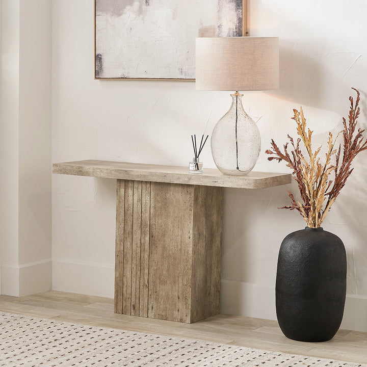 Elkton Concrete Effect Wood Veneer Groove Detail Console Table