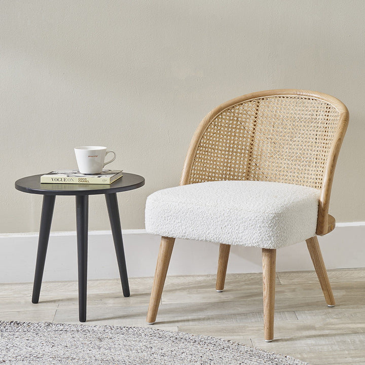 Simone Bouclé Fabric, Natural Pine Wood and Rattan Chair