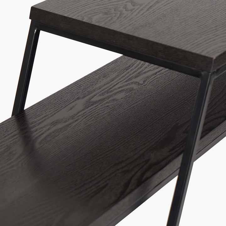 Mashiko S/2 Black Ash Veneer and Black Metal Console Tables