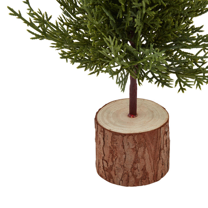 Small Green Fir Tree In Wood Log 40cm