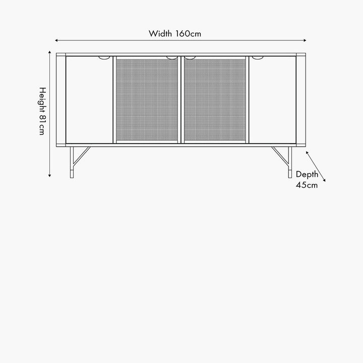 Fiji Black Acacia Wood and Natural Rattan 4 Door Sideboard