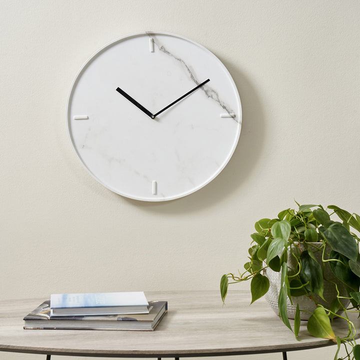 White Marble Effect Wood Veneer Round Wall Clock 40cm