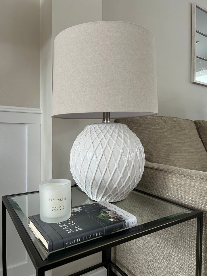 *Outlet* Lattice Ceramic Table Lamp With Linen Shade