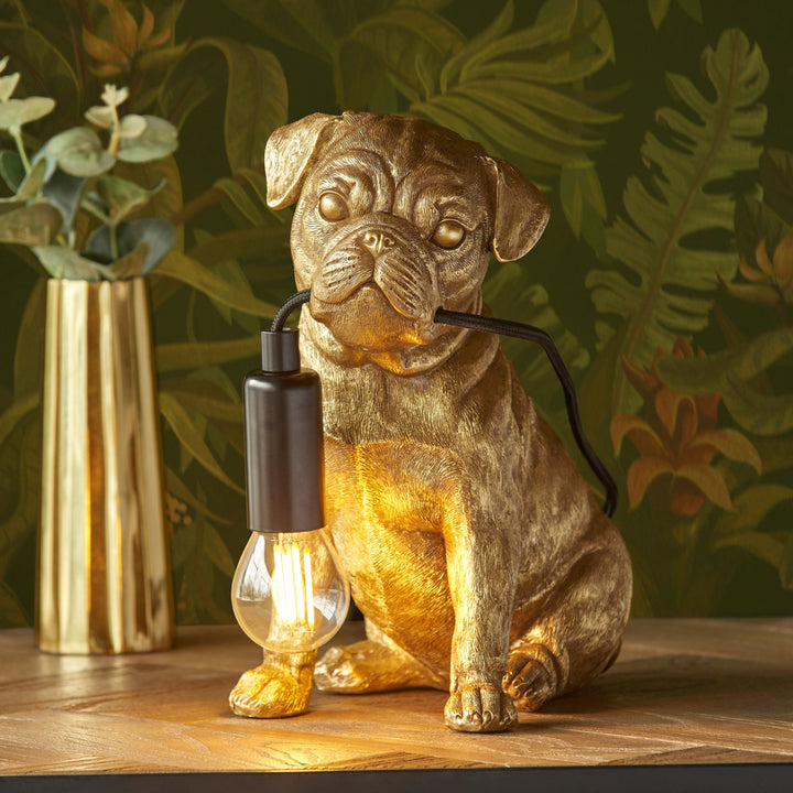 Pug Puppy Table Lamp | Vintage Gold