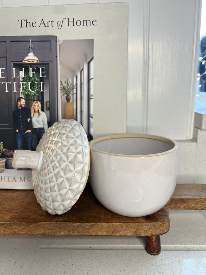 White Ceramic Acorn Storage Pot 15cm