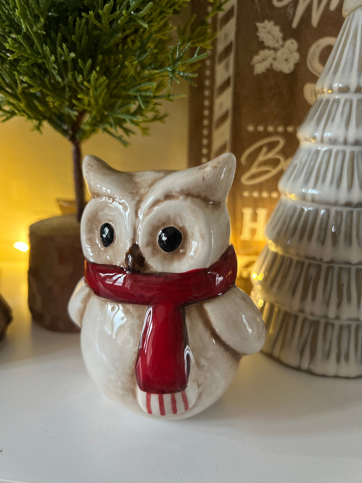 Owl W/Red Scarf, 9.5cm
