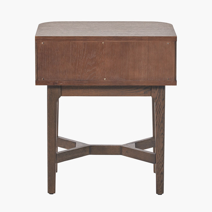 Raie Dark Brown Ribbed Oak and Pine Wood 1 Drawer Unit