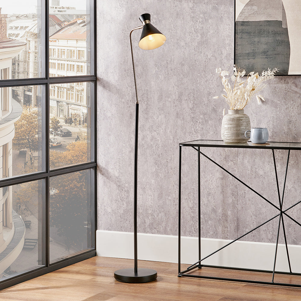 Benedict Black and Brushed Silver Metal Floor Lamp