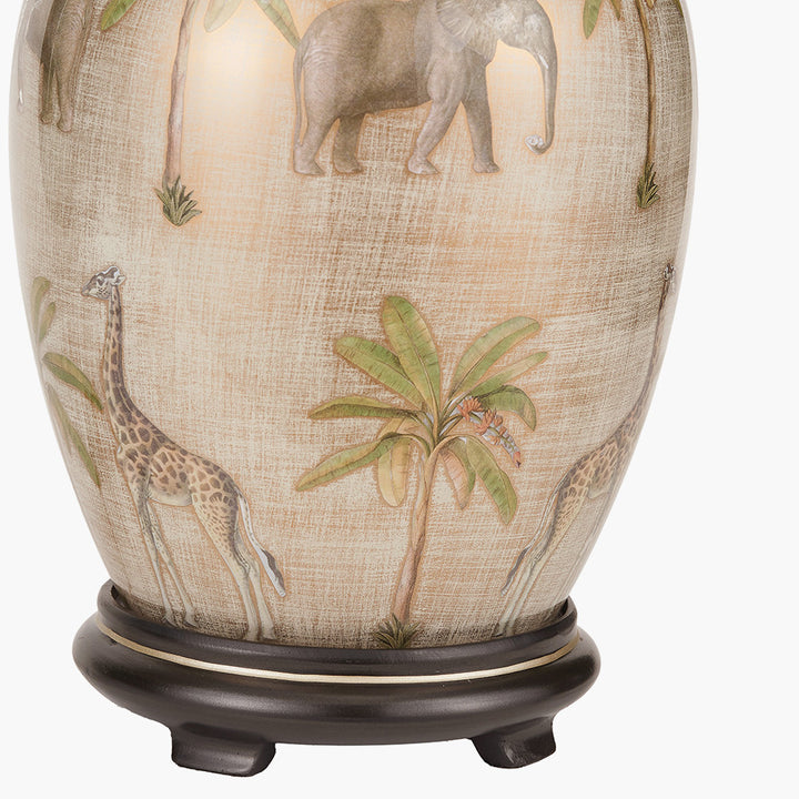 Safari Medium Glass Table Lamp Base with Milos 35cm Natural Linen Tapered Lampshade