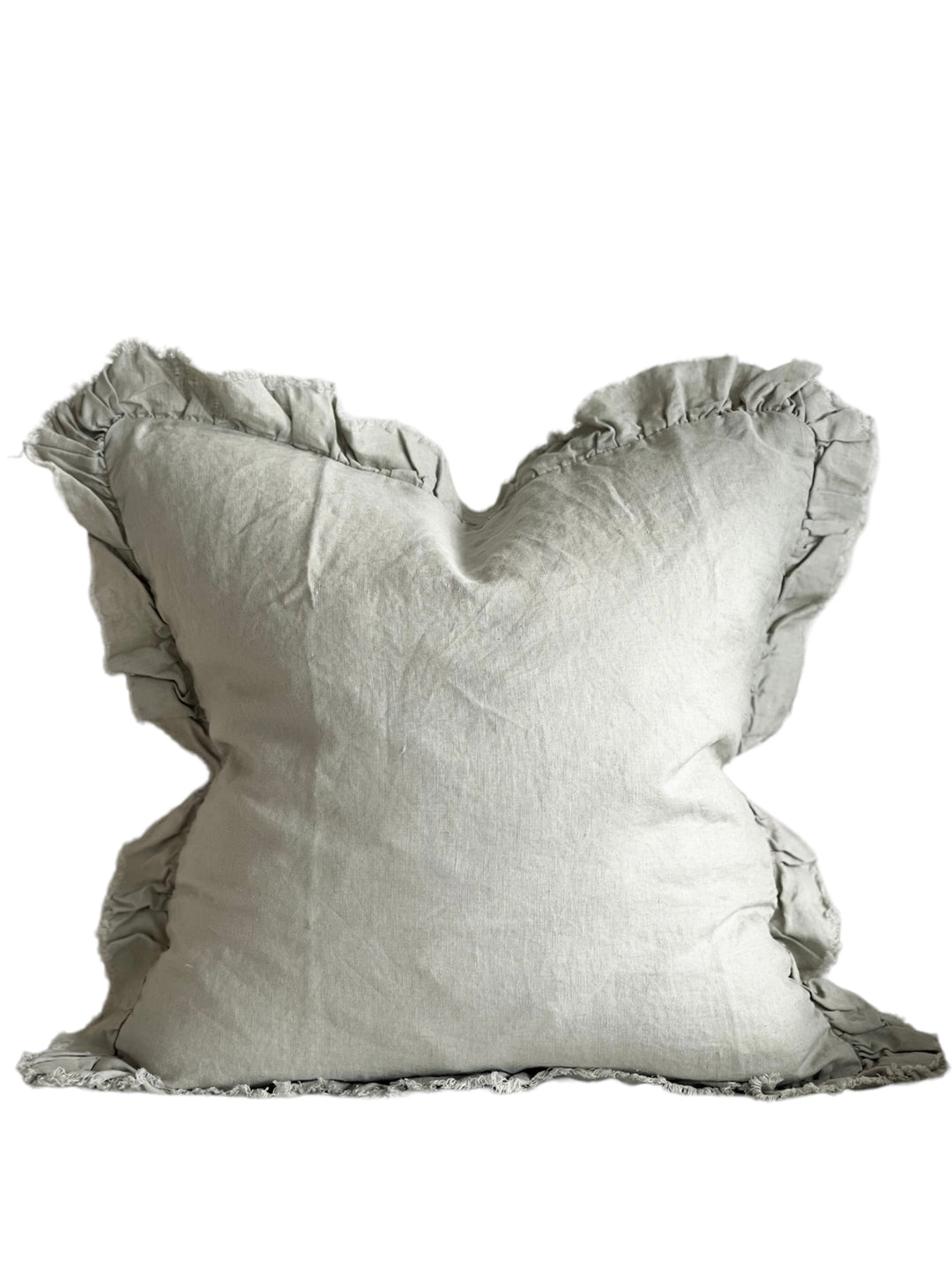 Ruffled Linen cushion cover 55cm×55cm – Dusty Sage