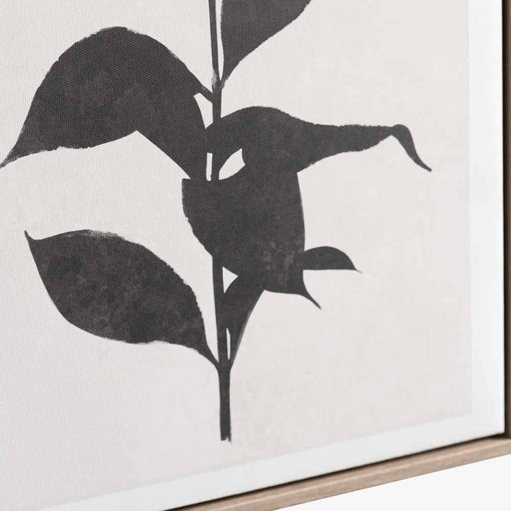 Set of 2 Natural and Black Leaf Print Canvases with Natural Frames