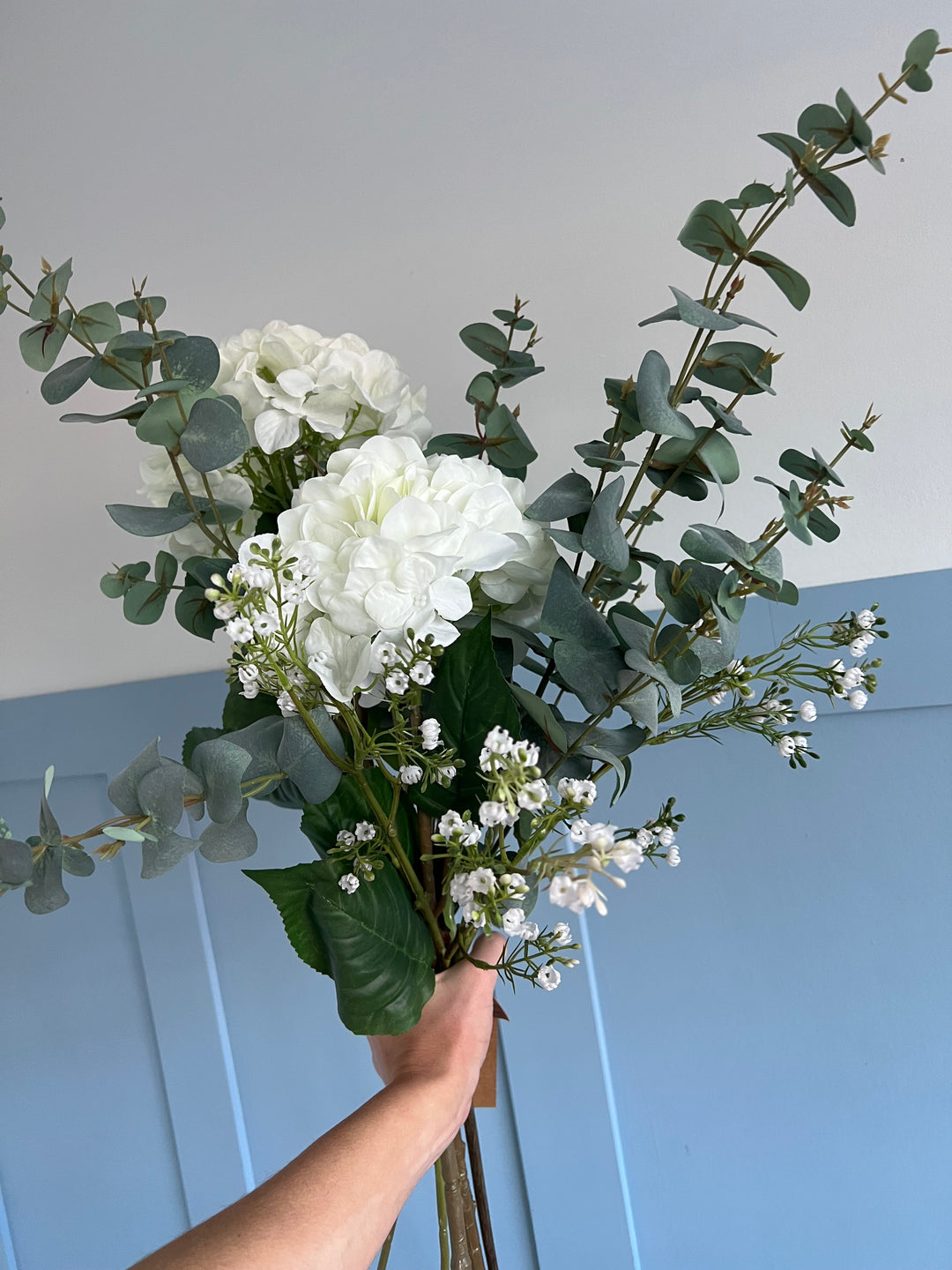 Home Pieces White Hydrangea And Gypsophila Essentials Arrangement