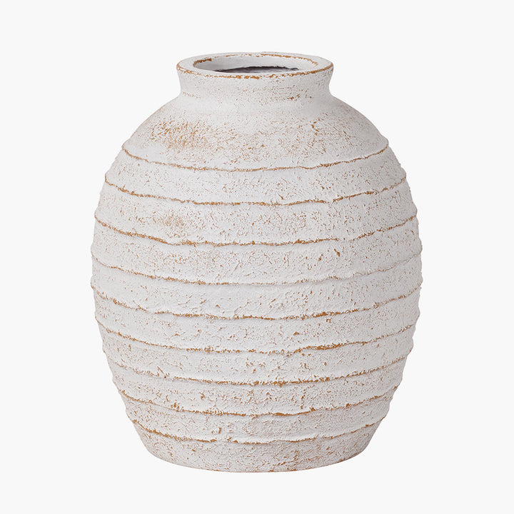 White Wash Fibrestone Decorative Ribbed Vase 38cm