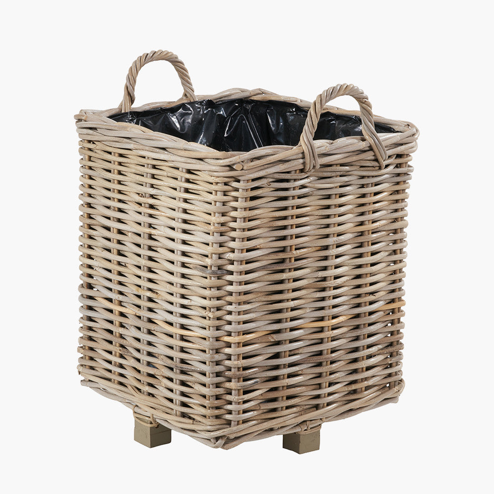 Tobs Set of 3 Indoor Outdoor Grey Kubu Rattan Square Basket Planters with Handles