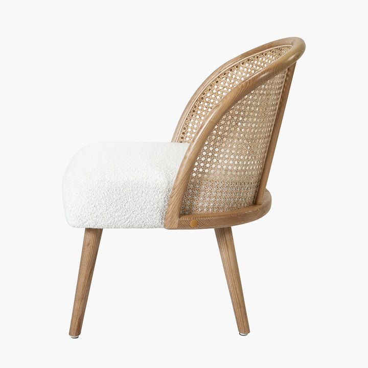 Simone Bouclé Fabric, Natural Pine Wood and Rattan Chair