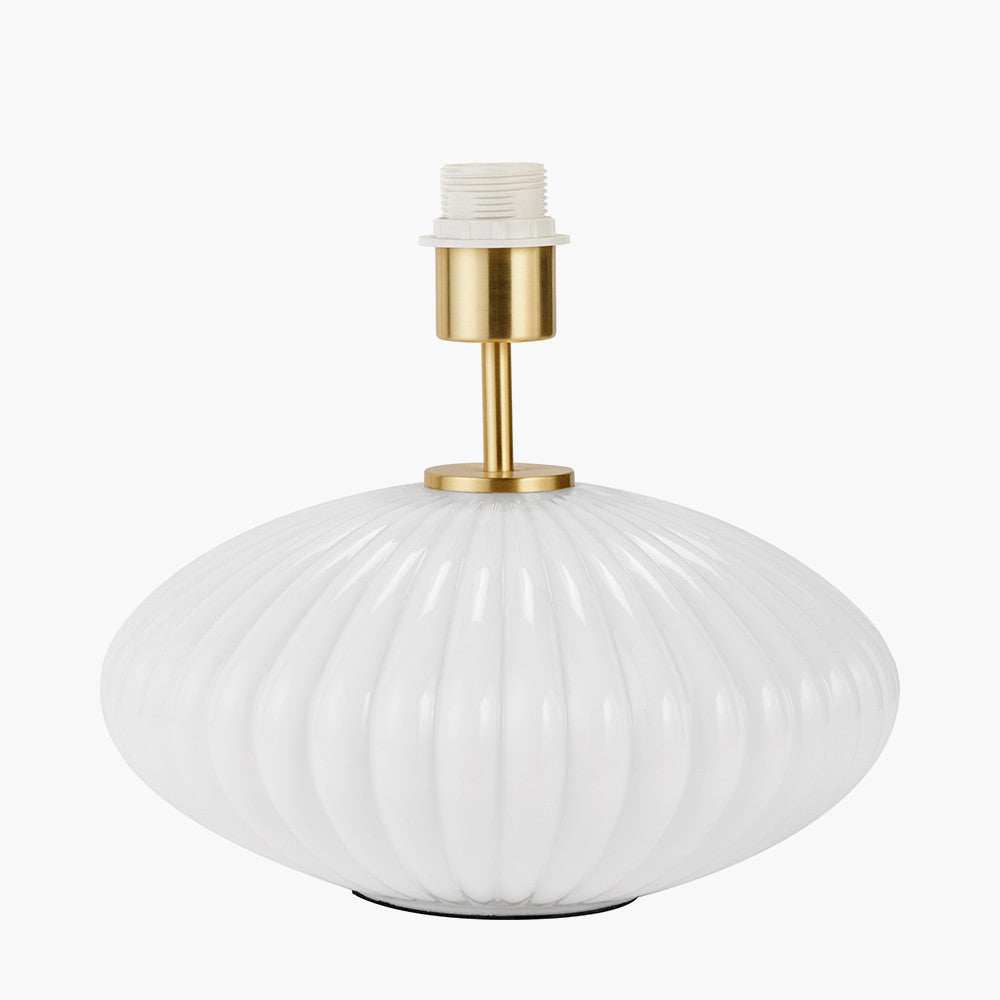 Emilia White Ribbed Glass and Gold Metal Oval Table Lamp Base27cm