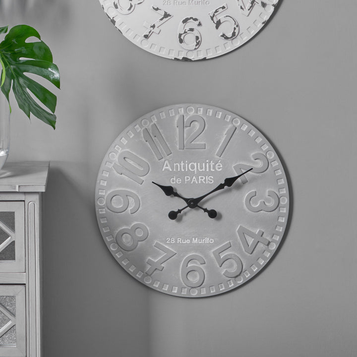 Stone Grey Wood Round Wall Clock 51cm