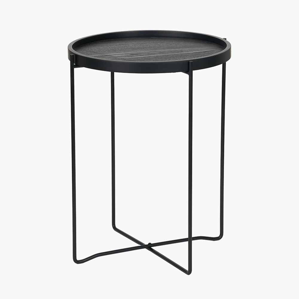 Voss Black Wood Veneer and Black Metal Side Table