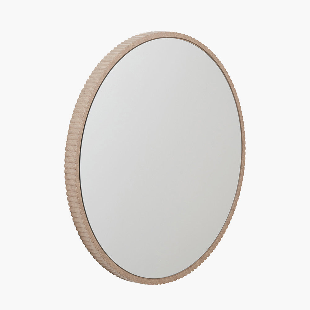 Natural Oak Wood Veneer Textured Edge Round Wall Mirror