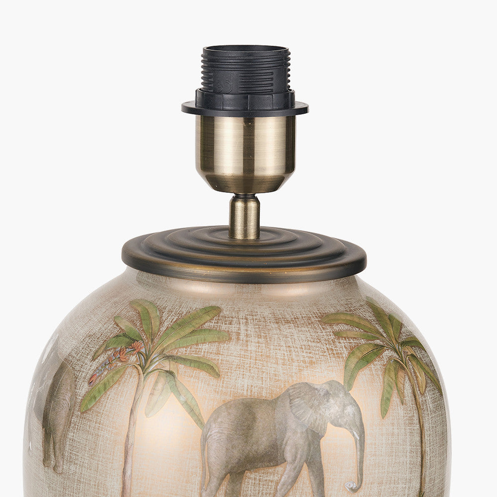 Safari Medium Glass Table Lamp Base with Milos 35cm Natural Linen Tapered Lampshade