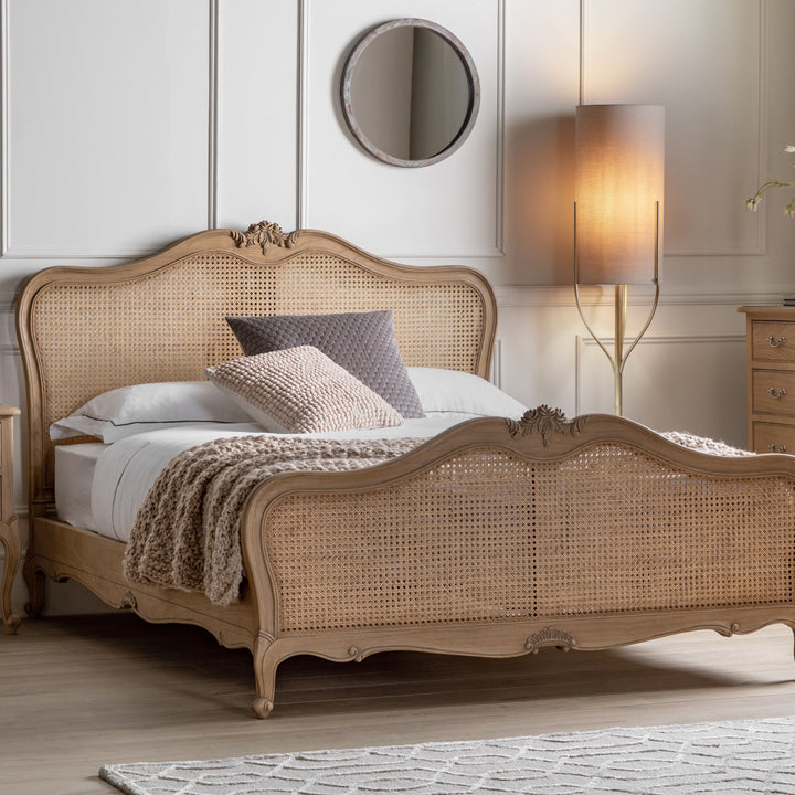 French Chic King Cane Bed Weathered