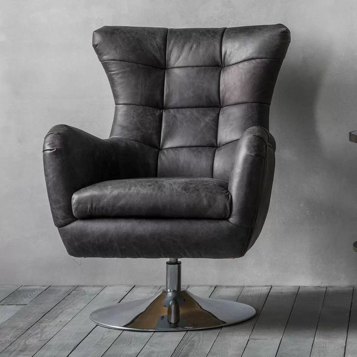 Bristol Leather Swivel Chair Antique Ebony