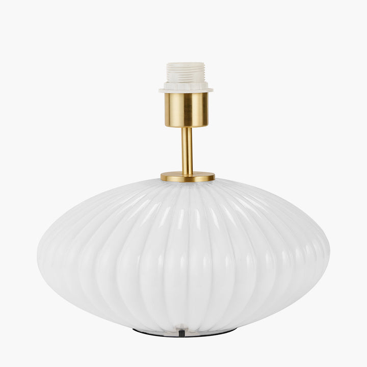 Emilia White Ribbed Glass and Gold Metal Oval Table Lamp Base27cm