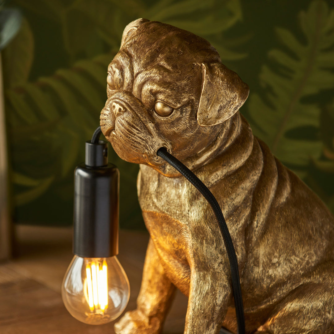 Pug Puppy Table Lamp | Vintage Gold