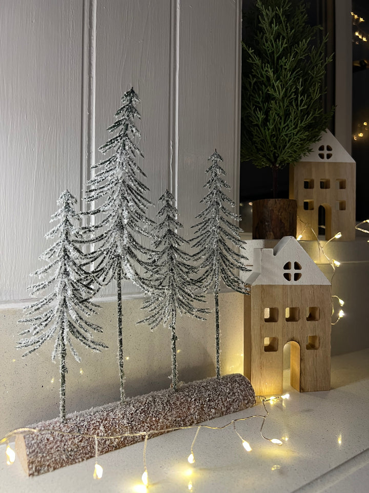 Small Snowy Spindle Tree Quad In Wood Log 25cm