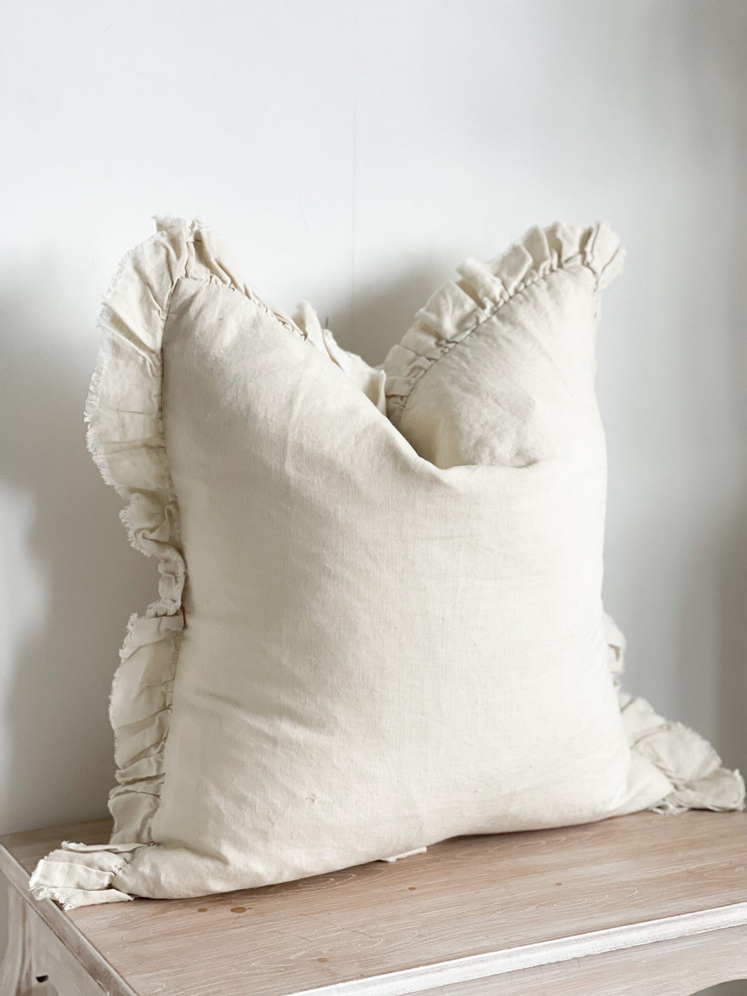Ruffled Linen Cushion Cover 53x53 Cream