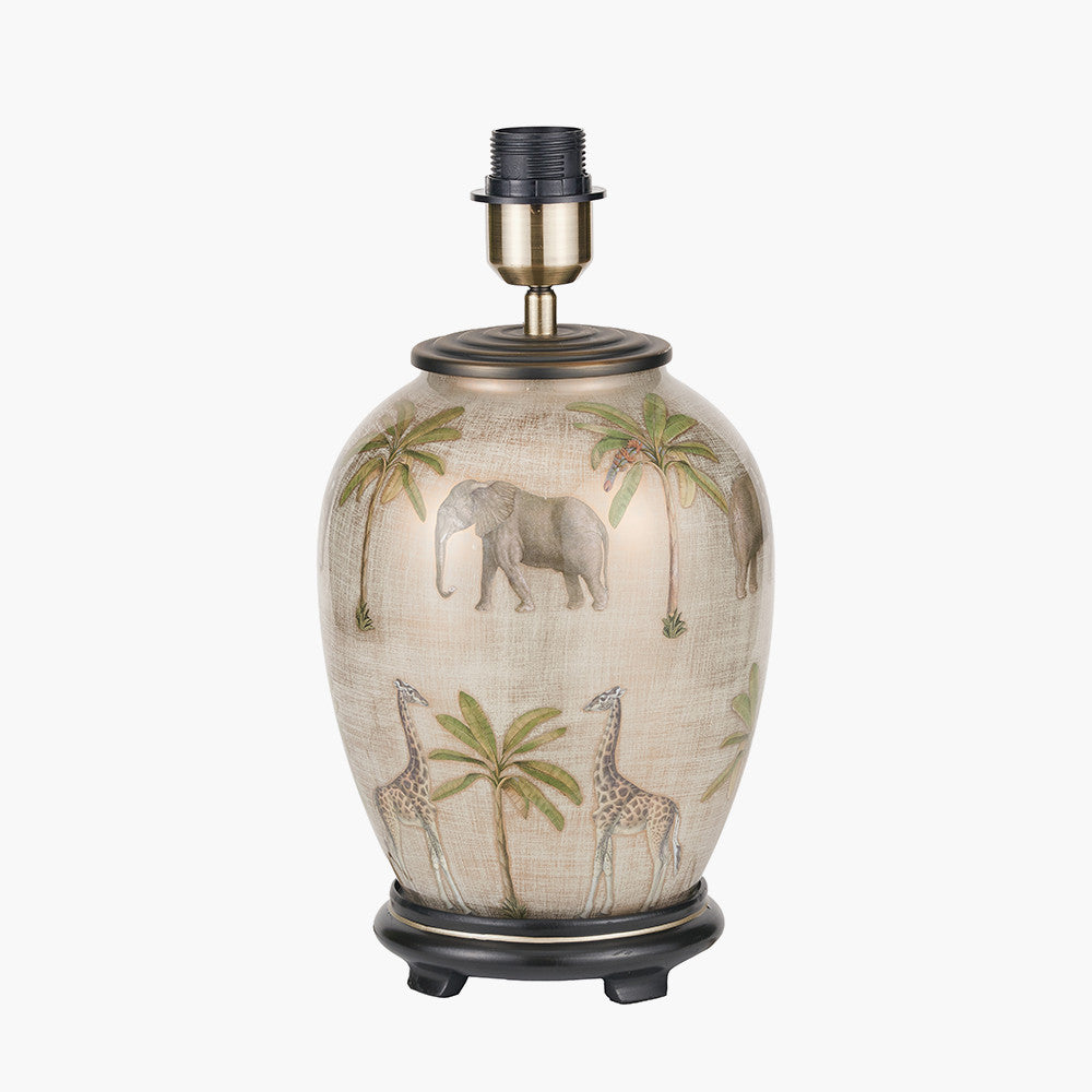 Safari Medium Glass Table Lamp Base with Milos 35cm Natural Linen Tapered Lampshade