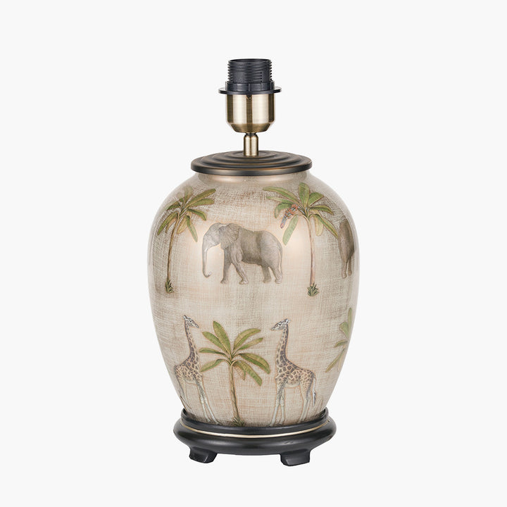 Safari Medium Glass Table Lamp Base with Milos 35cm Natural Linen Tapered Lampshade