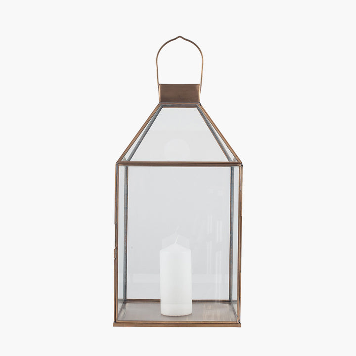 Shiny Brass Metal and Glass Square Lantern 49cm