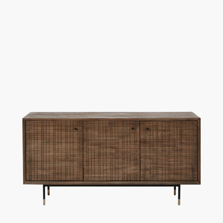 Arte Dark Brown Acacia Wood and Black Metal 3 Door Sideboard