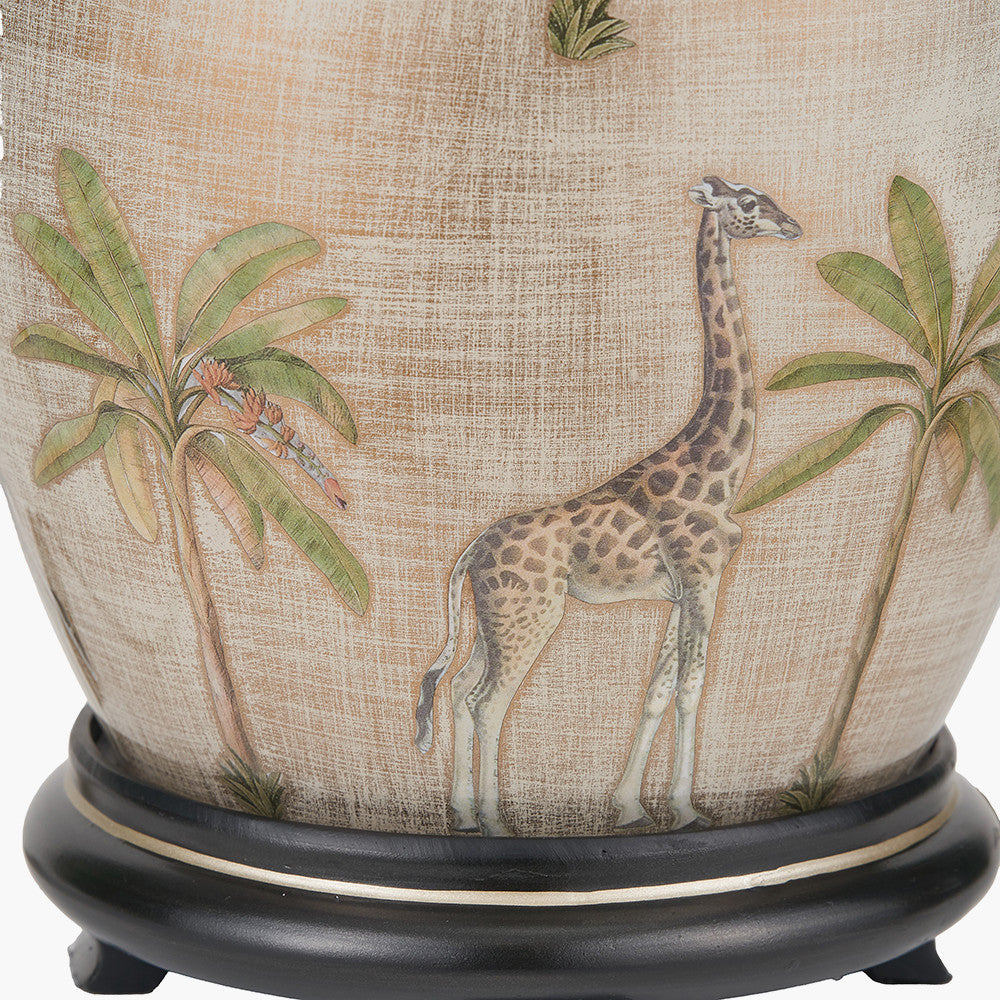 Safari Medium Glass Table Lamp Base with Milos 35cm Natural Linen Tapered Lampshade