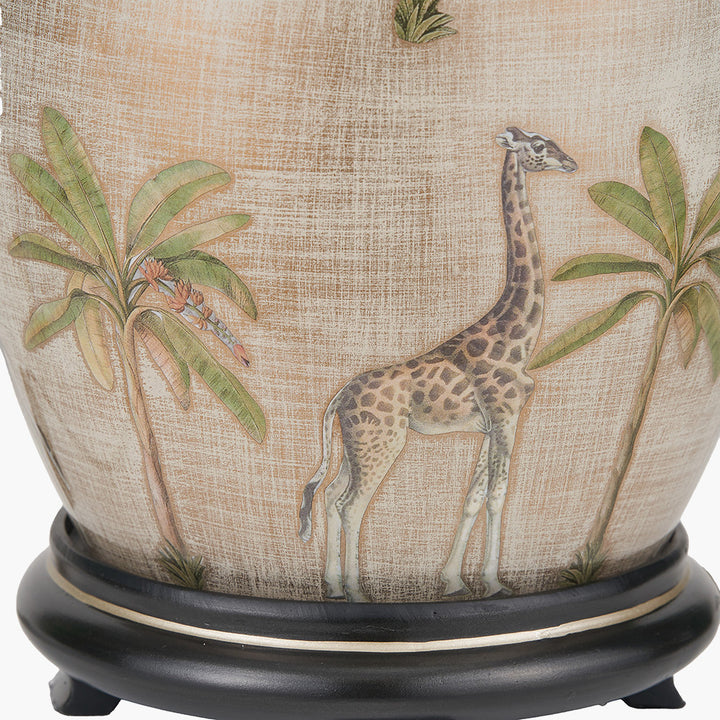 Safari Medium Glass Table Lamp Base with Milos 35cm Natural Linen Tapered Lampshade