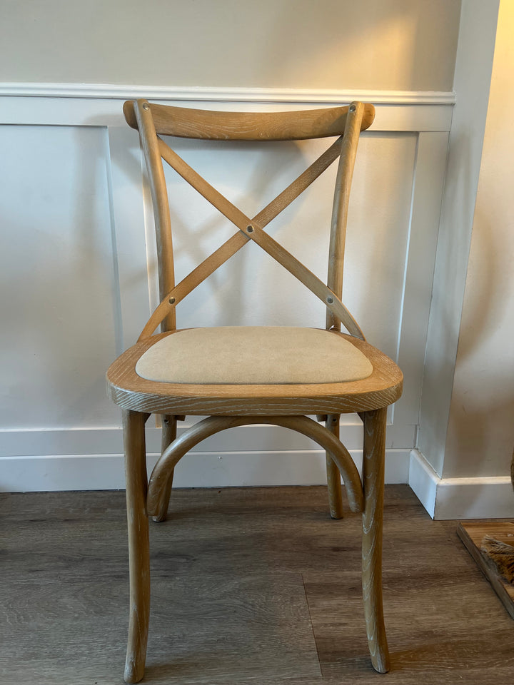 Set of 2 Alexander Washed Oak Cross Back Linen Cafe Chair