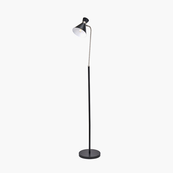 Benedict Black and Brushed Silver Metal Floor Lamp