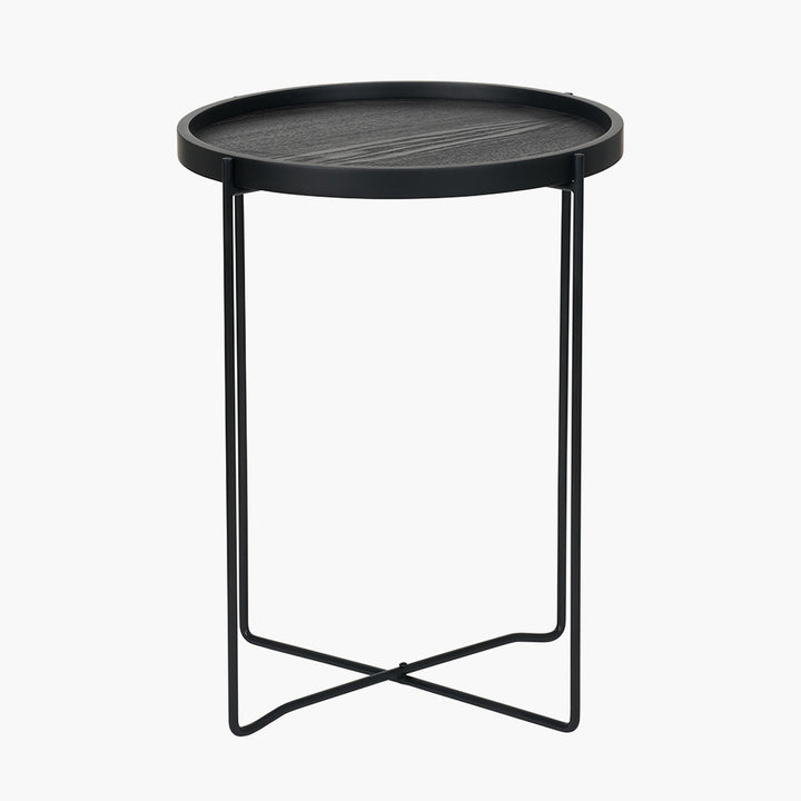 Voss Black Wood Veneer and Black Metal Side Table