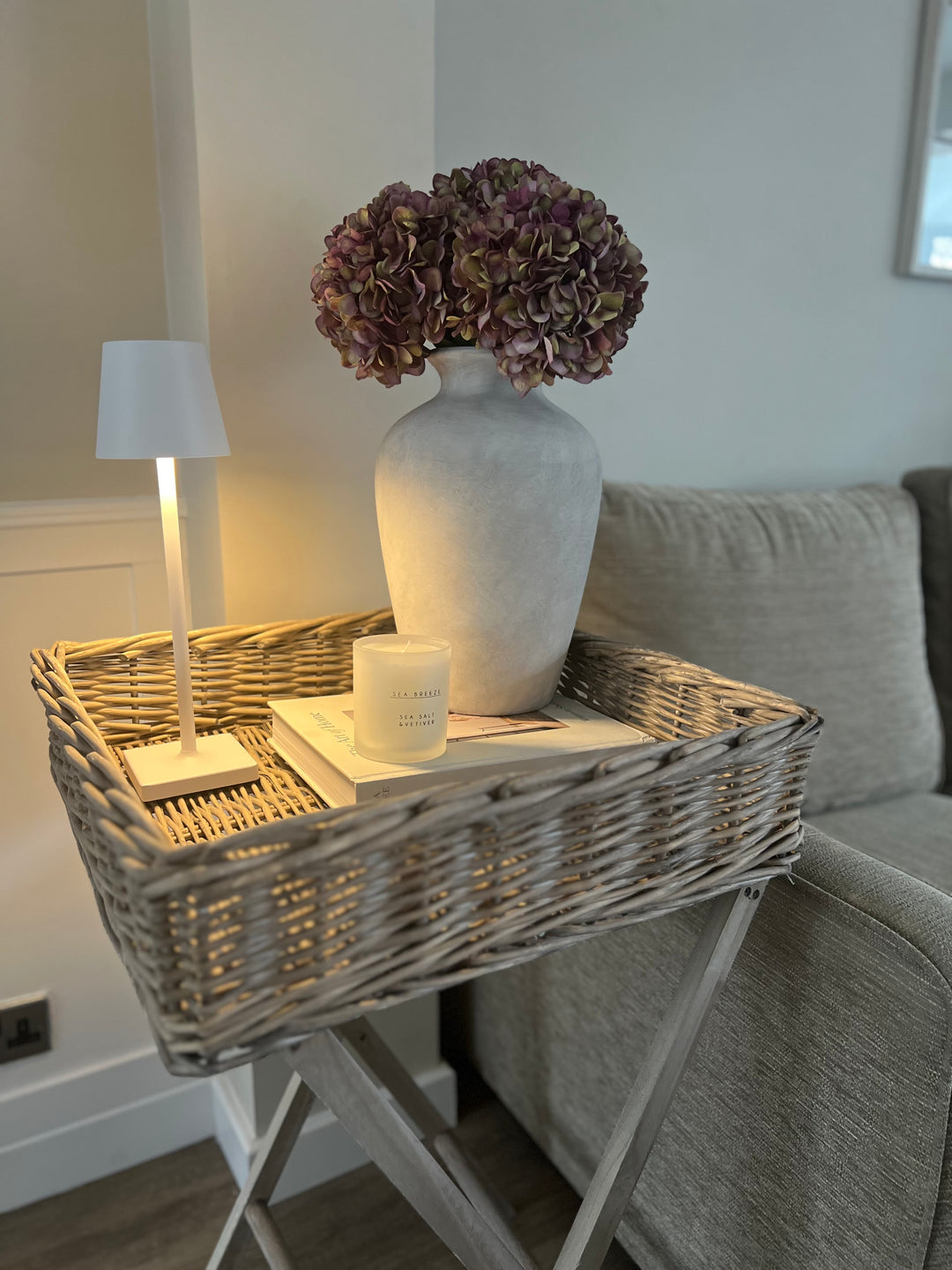 Large Neutral Wash Wicker Basket Butler Tray