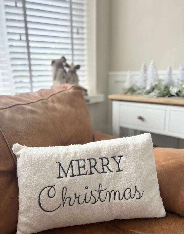 Fluffy Boucle Merry Christmas Filled Cushion, 50cm