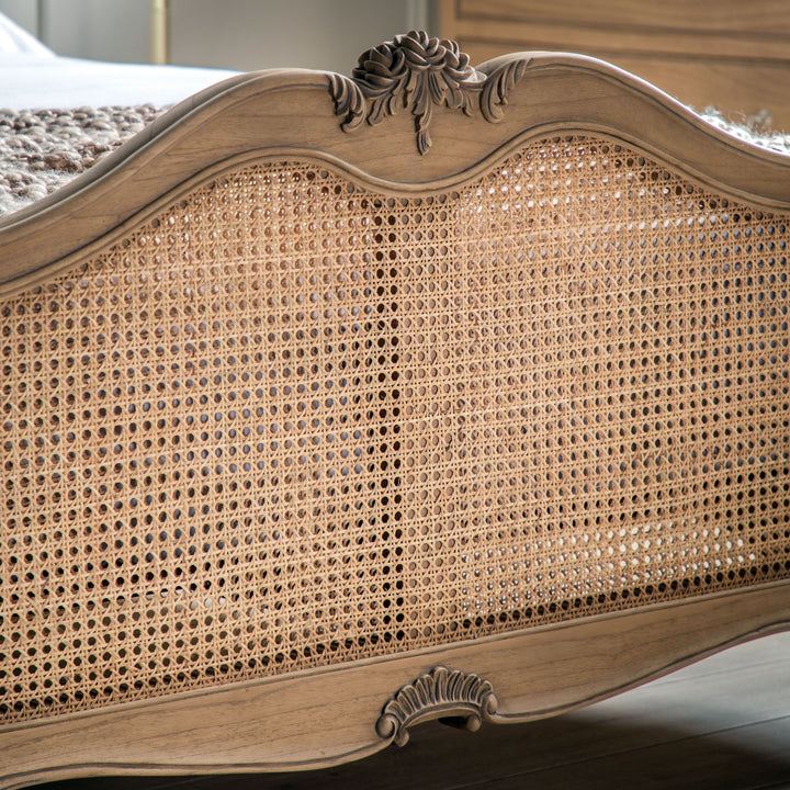 French Chic King Cane Bed Weathered